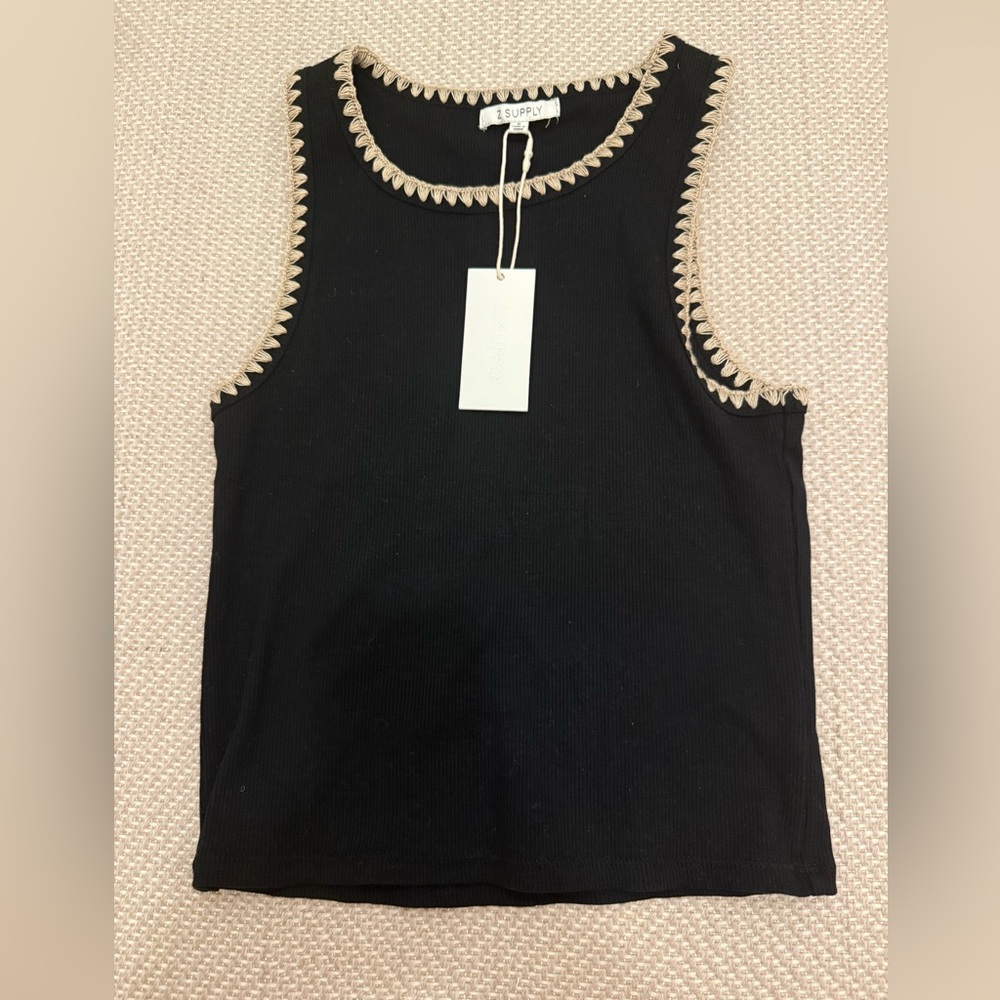 Z Supply Avril Ribbed Top, Black, Sz S, New with Tag